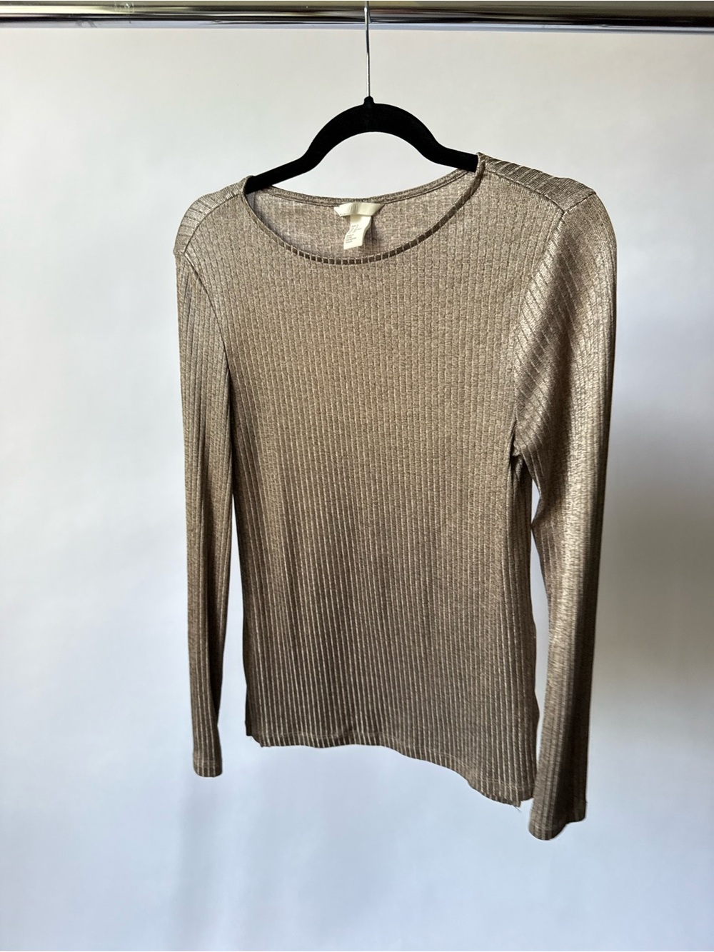 H&M Metallic Ribbed Long-Sleeve Top - Gold
